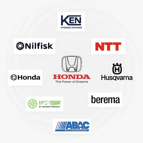 Logoer: KEN, Nilfisk, NTT, Honda, Husqvarna, IPC Foma, Berema og ABAC