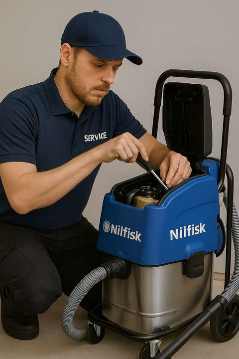 Servicetekniker reparerer en Nilfisk støvsuger
